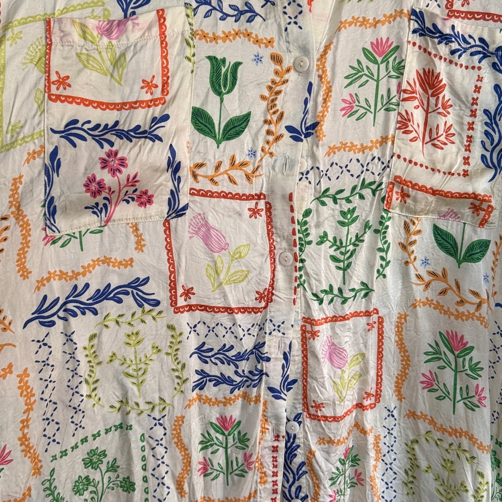 Corey Lynn Calter Anthropologie Colorful Floral Patchwork Shirt Dress - Medium - Picture 9 of 10